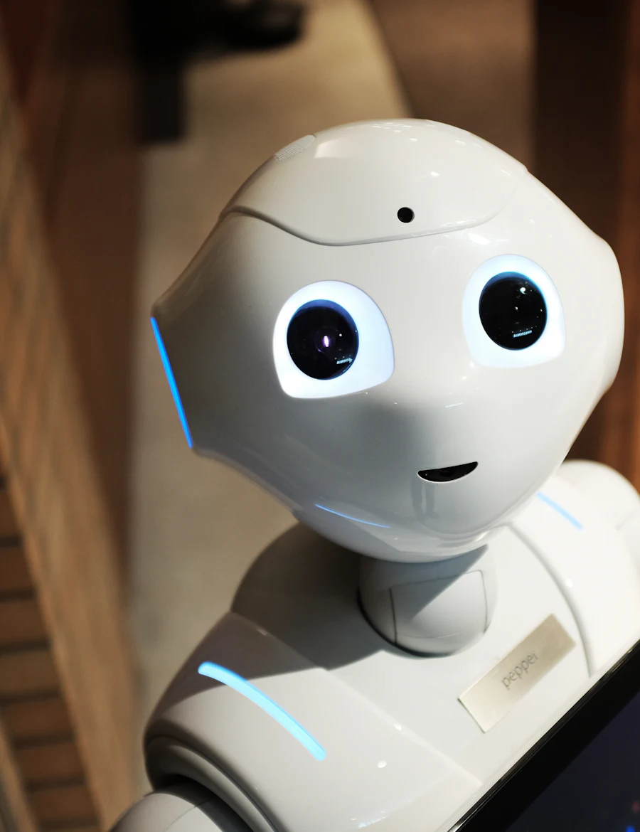 Humanoid robot photographed in a bright interior